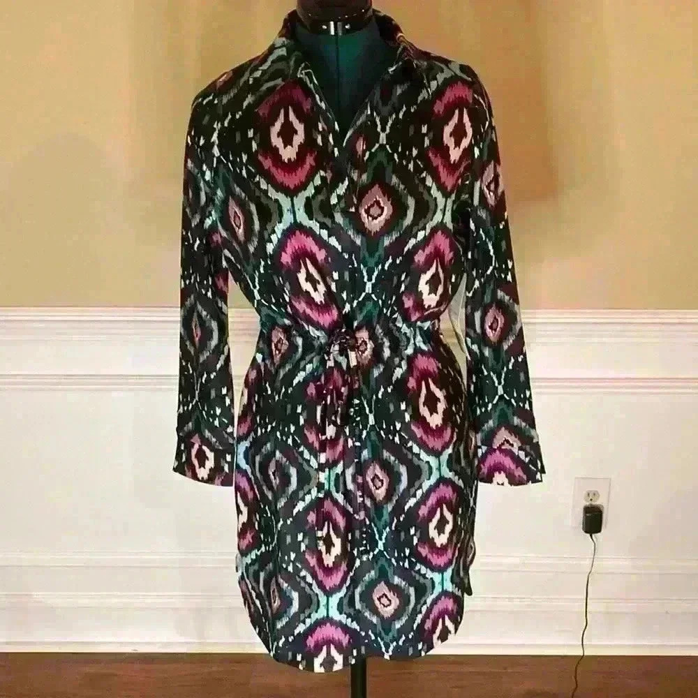 Tracy Negoshian Lillian Watercolor Ikat Shirt Dress Button Front XXS NEW Stretch